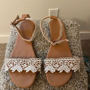 Women's Tan Sandals with White Lace